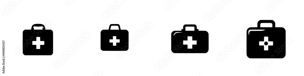 Silhouette pictograms of first aid kits for healthcare and emergency services representation Silhouette pictograms of first aid kits for healthcare and emergency services representation