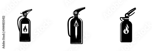Three silhouettes of fire extinguishers showcasing different designs for safety and emergency preparedness