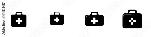 Silhouette pictograms of first aid kits for healthcare and emergency services representation