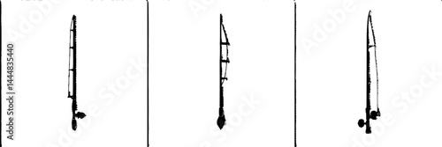 Silhouette pictograms of various fishing rods for outdoor recreation activities