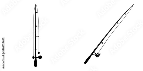 Silhouette pictograms of fishing rods showcasing various designs and details for aquatic activities