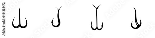 Collection of fishing hook silhouettes designed for various vector graphic applications and creative projects