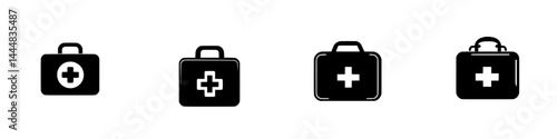 Healthcare silhouette pictogram icons representing first aid kits for medical services and emergency situations
