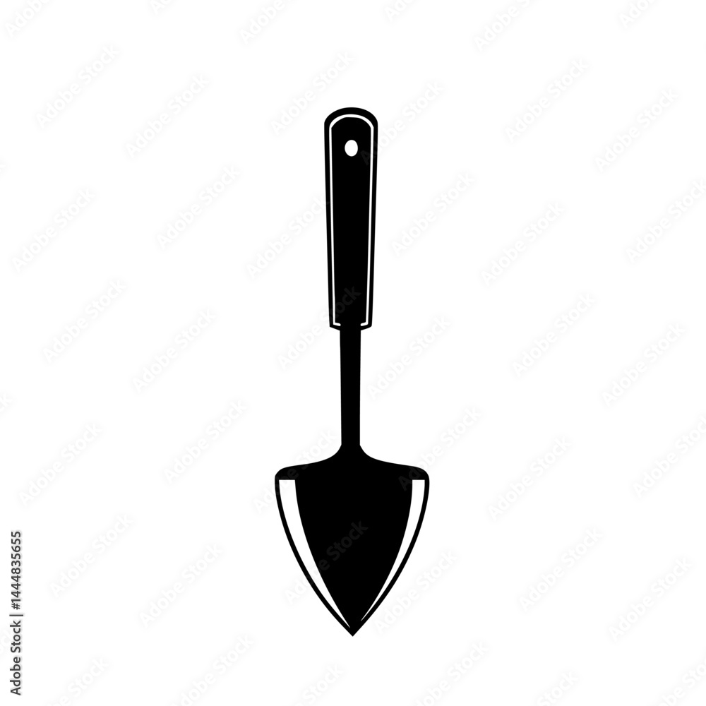 Silhouette of a garden trowel designed for planting and nurturing plants in various outdoor settings Silhouette of a garden trowel designed for planting and nurturing plants in various outdoor settings