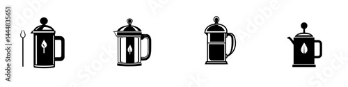 Collection of silhouette pictograms showcasing various coffee brewing devices for an engaging culinary experience