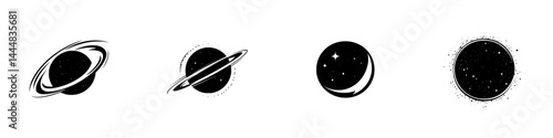 Silhouette pictogram set featuring various celestial bodies and their unique designs in a minimalist style