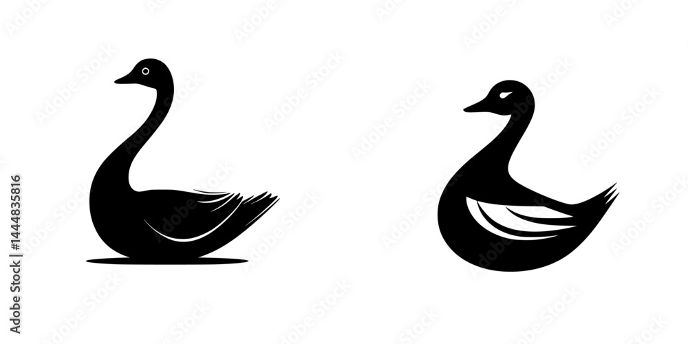 Silhouette pictograms of ducks in various poses showcasing elegance and simplicity for design purposes