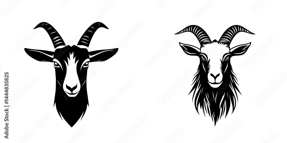 Silhouette pictogram set featuring goat heads for various creative and design applications