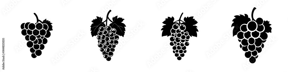 Collection of silhouettes featuring grape bunches in various arrangements suitable for design projects