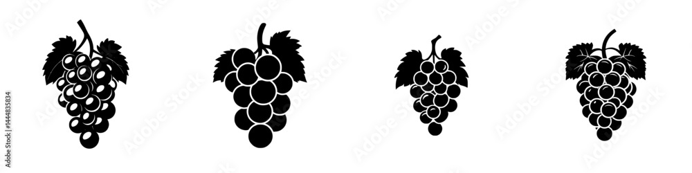 Silhouette pictograms depicting various styles of grape clusters for design purposes