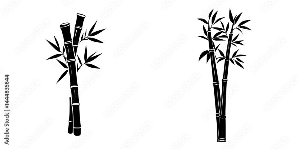 Silhouette pictograms of bamboo plants in isolated vector icons set for design and illustration purposes