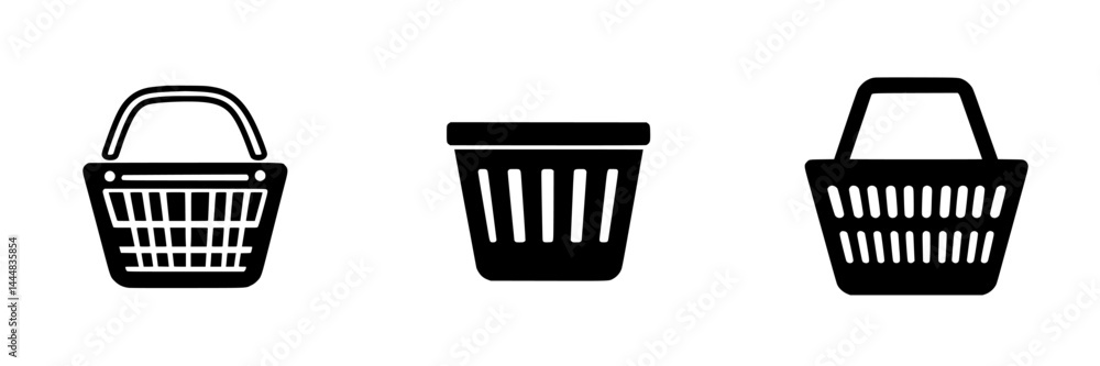 Assorted shopping basket silhouettes depicting various styles and shapes for retail use in modern design