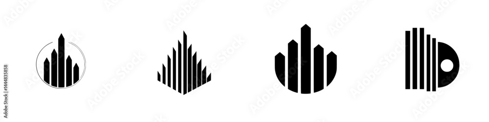 Silhouette pictogram icons set showcasing vertical elements and geometric shapes for design applications