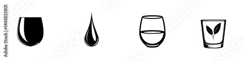 Obraz na płótnie Silhouette pictograms of drinking glasses, liquid droplet, and minimalist design elements for beverage representation w salonie