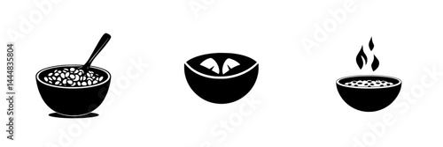 Obraz na płótnie Silhouette pictogram set featuring bowls of food in various styles and designs for culinary illustration w salonie