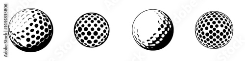 Obraz na płótnie Silhouette pictograms of golf balls with varying designs showcasing different textures and patterns in a simple vector format w salonie