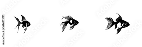 Obraz na płótnie Silhouette pictogram icons of three different goldfish swimming in various positions while isolated on a white background w salonie