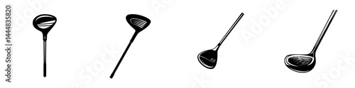 Obraz na płótnie Silhouette pictograms featuring various golf club designs isolated on white background w salonie