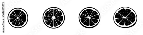Obraz na płótnie Set of silhouette pictograms depicting sliced citrus fruits in various orientations for graphic design and illustration purposes w salonie