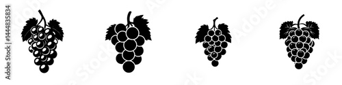 Silhouette pictograms depicting various styles of grape clusters for design purposes