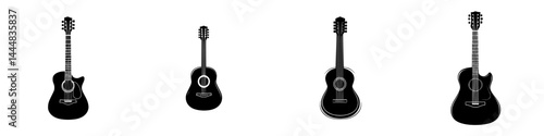 Obraz na płótnie Silhouette pictogram of various guitar designs showcasing diversity in body shapes and sizes for music enthusiasts w salonie