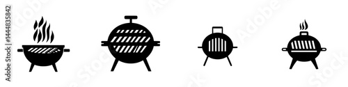 Obraz na płótnie Collection of silhouetted pictograms depicting various types of grills and barbecues for outdoor cooking w salonie