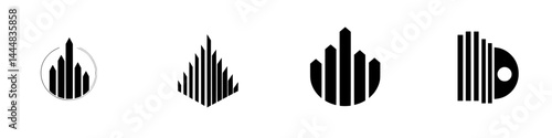 Obraz na płótnie Silhouette pictogram icons set showcasing vertical elements and geometric shapes for design applications w salonie