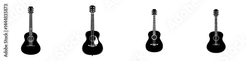 Obraz na płótnie Unique silhouette pictogram icons representing various acoustic guitars in a minimalistic design, showcasing diversity in style and shape w salonie
