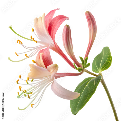 Stunning Pink Honeysuckle Flower CloseUp Photography isolated on transparent background
