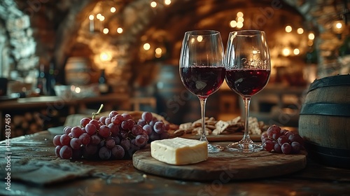 Wine and cheese pairing in a rustic cellar
