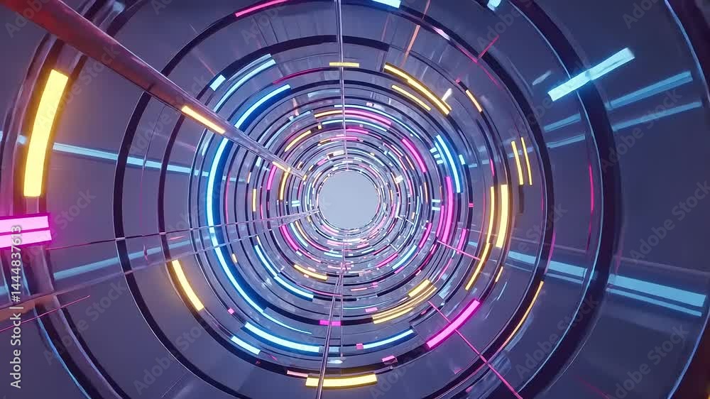Vibrant abstract tunnel with glowing neon lights in a futuristic design, creating a dynamic visual effect Vibrant abstract tunnel with glowing neon lights in a futuristic design, creating a dynamic visual effect