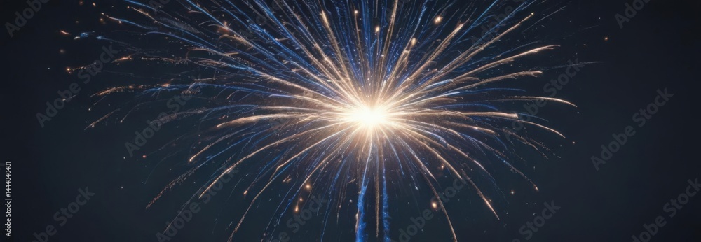 Naklejka premium Single blue firework exploding, sharp focus, explosive power , impact, isolated