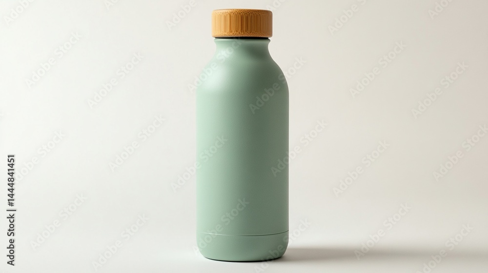 Sage green reusable water bottle with wooden cap. Sage green reusable water bottle with wooden cap.