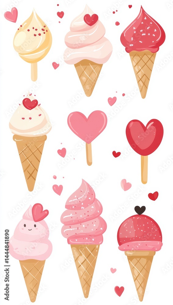 Valentines Ice Cream Cone with Hearts Romantic Illustration’ can be reworded as ‘Romantic Hearts Adorn an Ice Cream Cone for Valentines Valentines Ice Cream Cone with Hearts Romantic Illustration’ can be reworded as ‘Romantic Hearts Adorn an Ice Cream Cone for Valentines