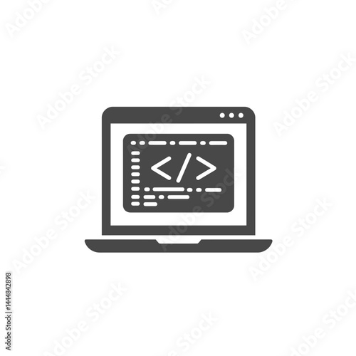 Code Symphony on Screen: A minimalist rendering of a laptop, its screen ablaze with a symphony of programming code, reflecting the digital age.