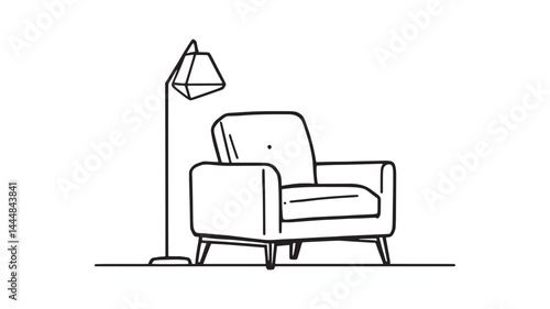 Armchair and lamp line art simple elegant home furnishing artwork