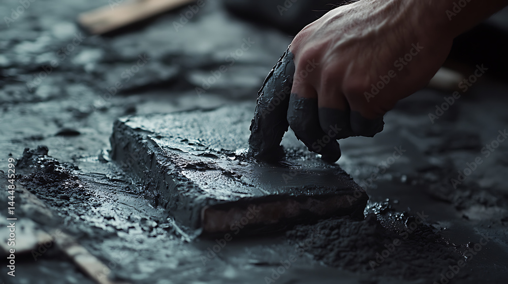 Hand Using Trowel to Apply Cement on a Surface Hand Using Trowel to Apply Cement on a Surface
