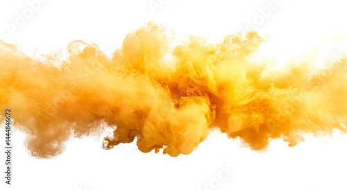 Colorful yellow smoke cloud on a transparent background. Abstract color splash. 