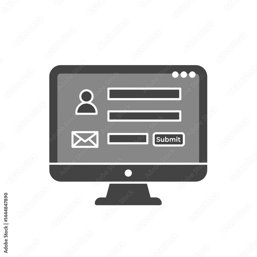 Digital Sign-Up: A graphic representation of a desktop computer screen displaying a digital form, ready for user data input and submission. Digital Sign-Up: A graphic representation of a desktop computer screen displaying a digital form, ready for user data input and submission.