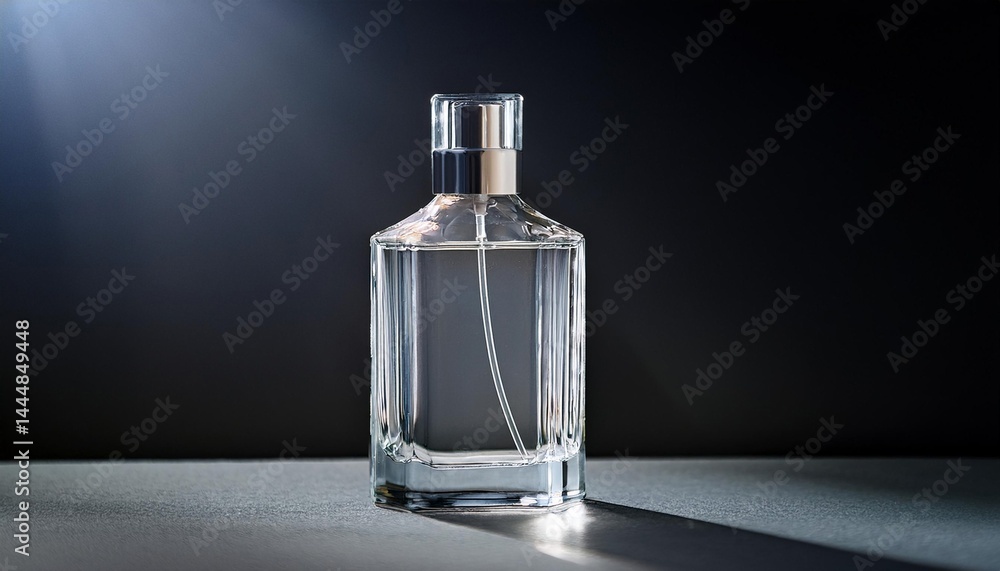 Elegant Blank Perfume Bottle Mockup with Dark Background Background and Natural Daylight Elegant Blank Perfume Bottle Mockup with Dark Background Background and Natural Daylight