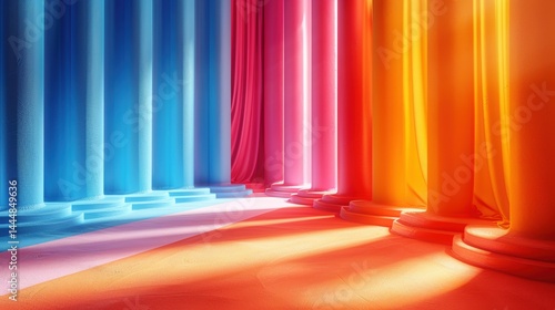 Vibrant spectrum hall with columns and subtle platform staging design
