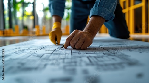 Architect's meticulous blueprint review: Precision and detail in architectural design, shaping spaces, construction planning, and innovative building solutions.