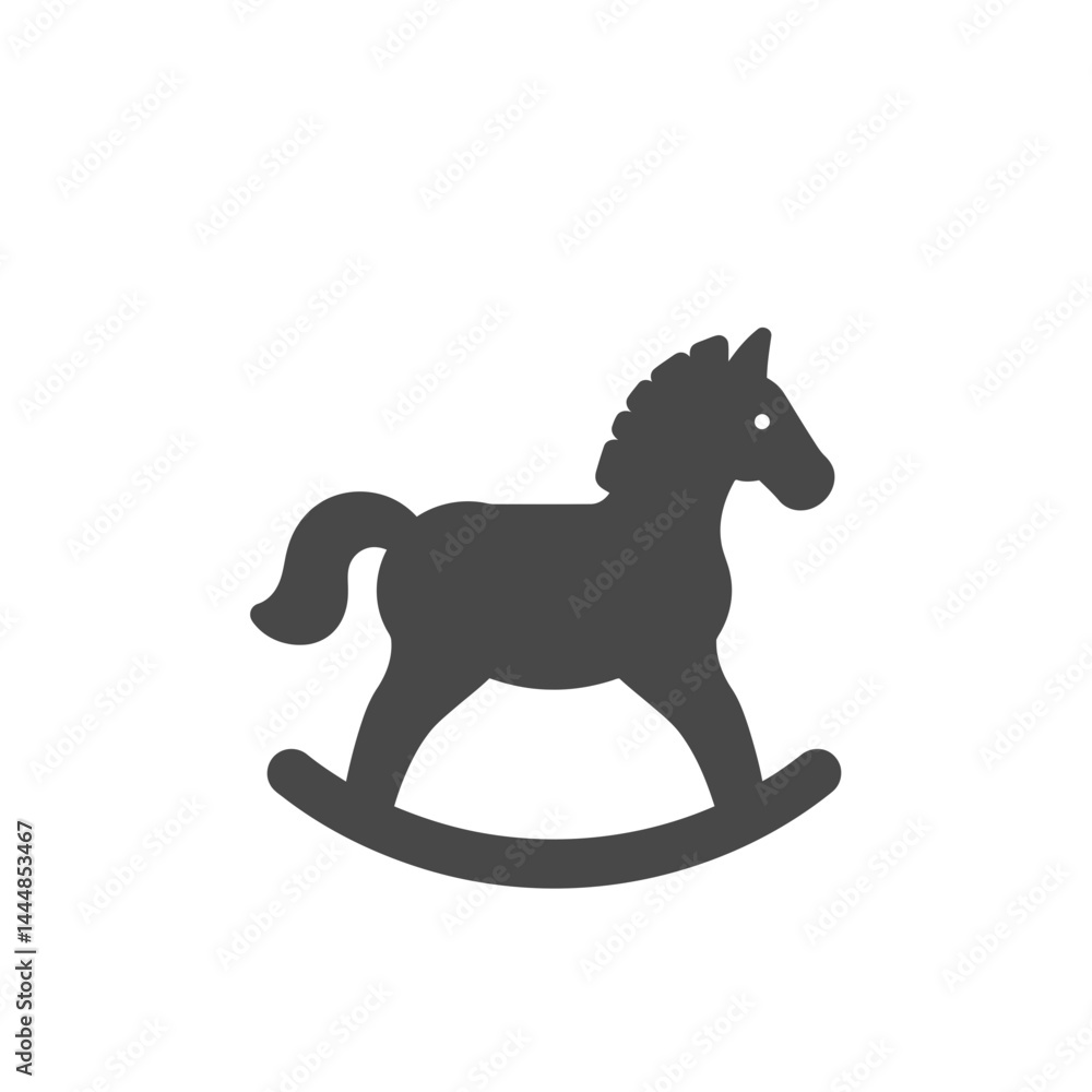 Fototapeta premium Rocking Horse Icon: A simplistic grayscale silhouette of a classic rocking horse, designed to invoke feelings of nostalgia, fun and childhood imagination.