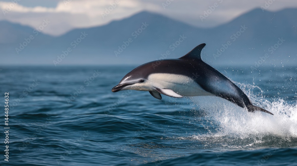 Fototapeta premium Leaping Dolphin: A Splash of Marine Wonder