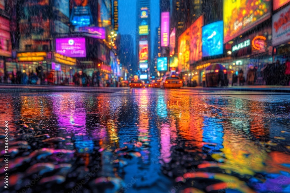 Obraz premium City lights reflecting in a rainy street