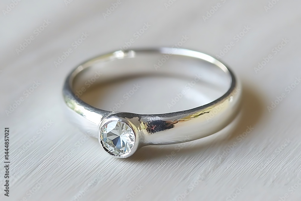 Silver ring with a small diamond in the center Silver ring with a small diamond in the center