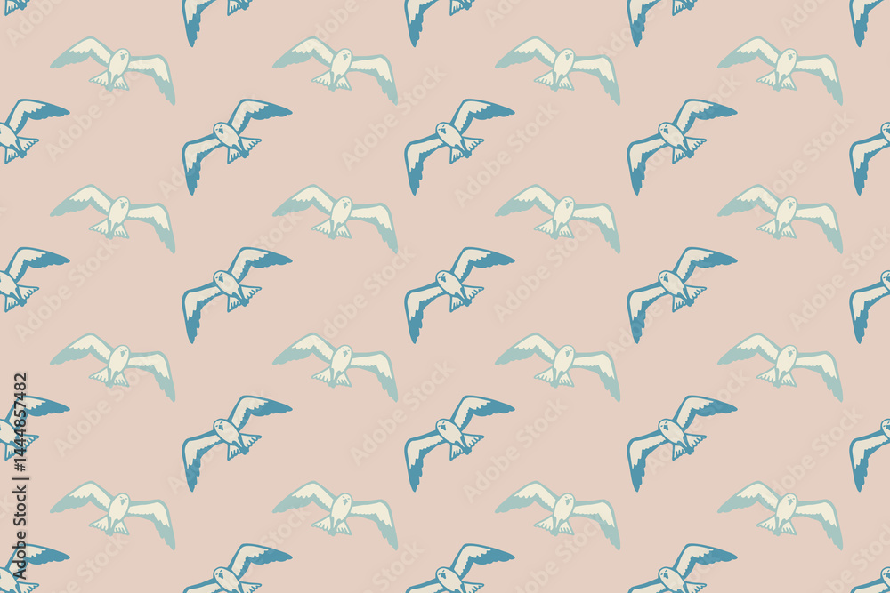 Seamless pattern with seagulls flying in the sky. Summer sea background.