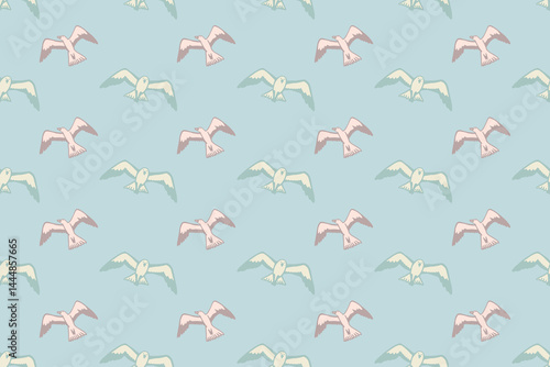 Obraz na płótnie Seamless pattern with seagulls flying in the sky. Summer sea background. w salonie