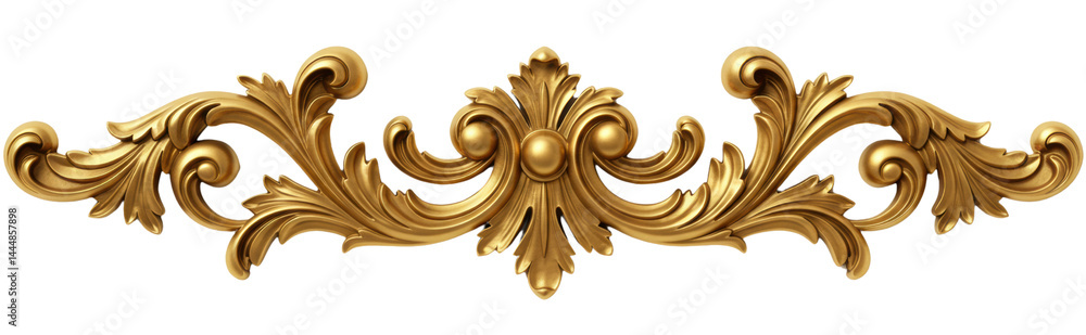 Ornate decorative gold and floral design element on isolate background.