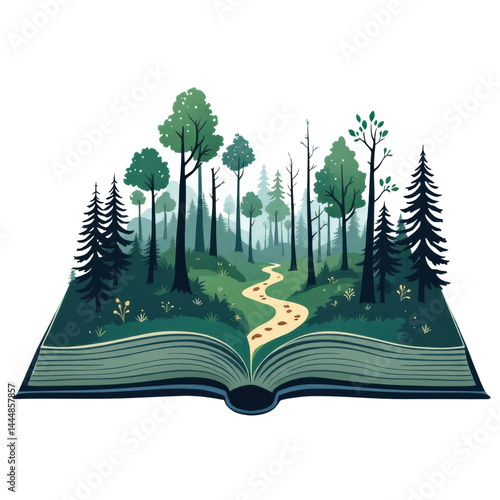 Obraz na płótnie Open book revealing a forest landscape with a winding path. w salonie